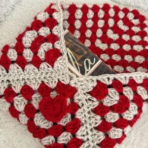 Red and white handmade crochet book cover sleeve: valentines, wellness, books